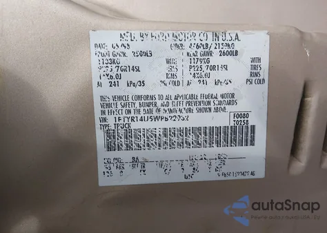 1998 Ford Ranger Splash/Xl/Xlt из США, поврежденный, VIN 1FTYR14U5WPB22932